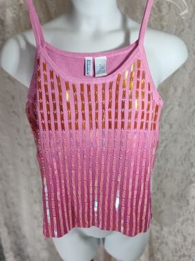 Smudge Pink Sequin Stripe Cami Tank Top